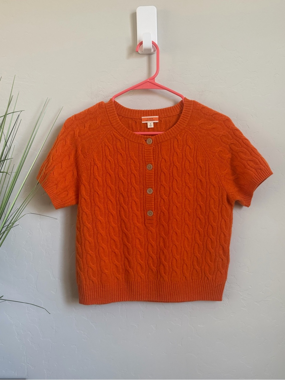 J.Crew 100% Cashmere Cable Knit Cardigan Sweater Orange Small BH453